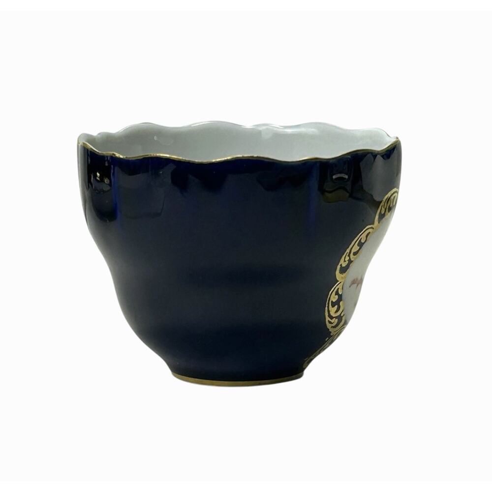 Vintage Lindner Bavaria Demitasse Cup Saucer Cobalt Gold Moss Rose Read - Picture 8 of 11